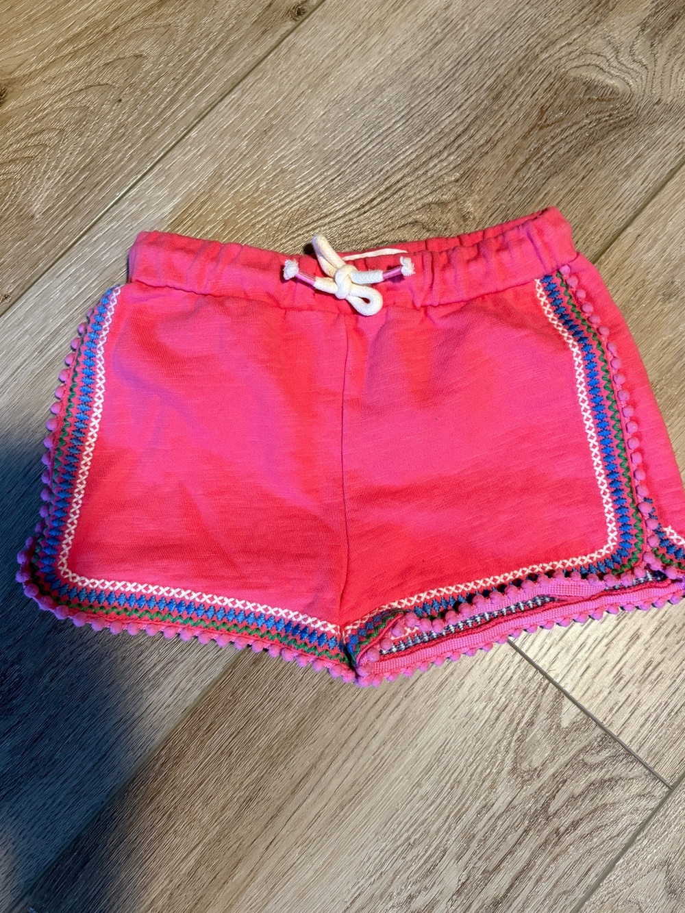 Biden Bright Pink Girls Pom-Trim Drawstring Shorts- Girls size 7